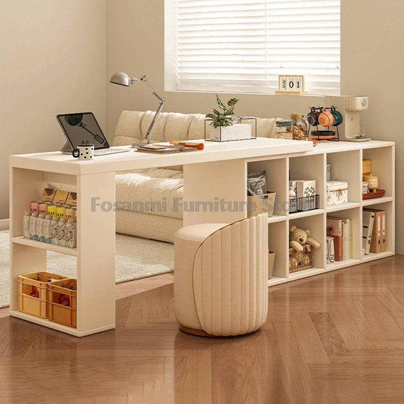 Multifunctional Adjustable White Desk with Storage Cabinet Modern Extendable Table for Bedroom Office Room Simple Corner Desks