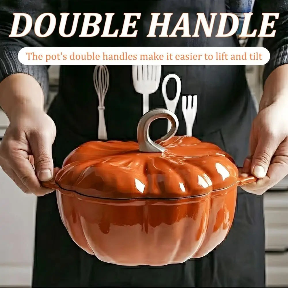 4-Quart Pumpkin Cocotte, Enameled Cast Iron Dutch Oven with Lid, Perfect for Soups and Holiday Meals, Suitable for 3-5 People, I