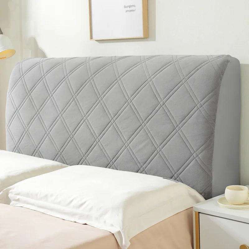 Solid Color Quilted Bed Headboard Cover All-inclusive Thicken Velvet Head Cover for Curvy Anti-dirt Bed Backrest Cover