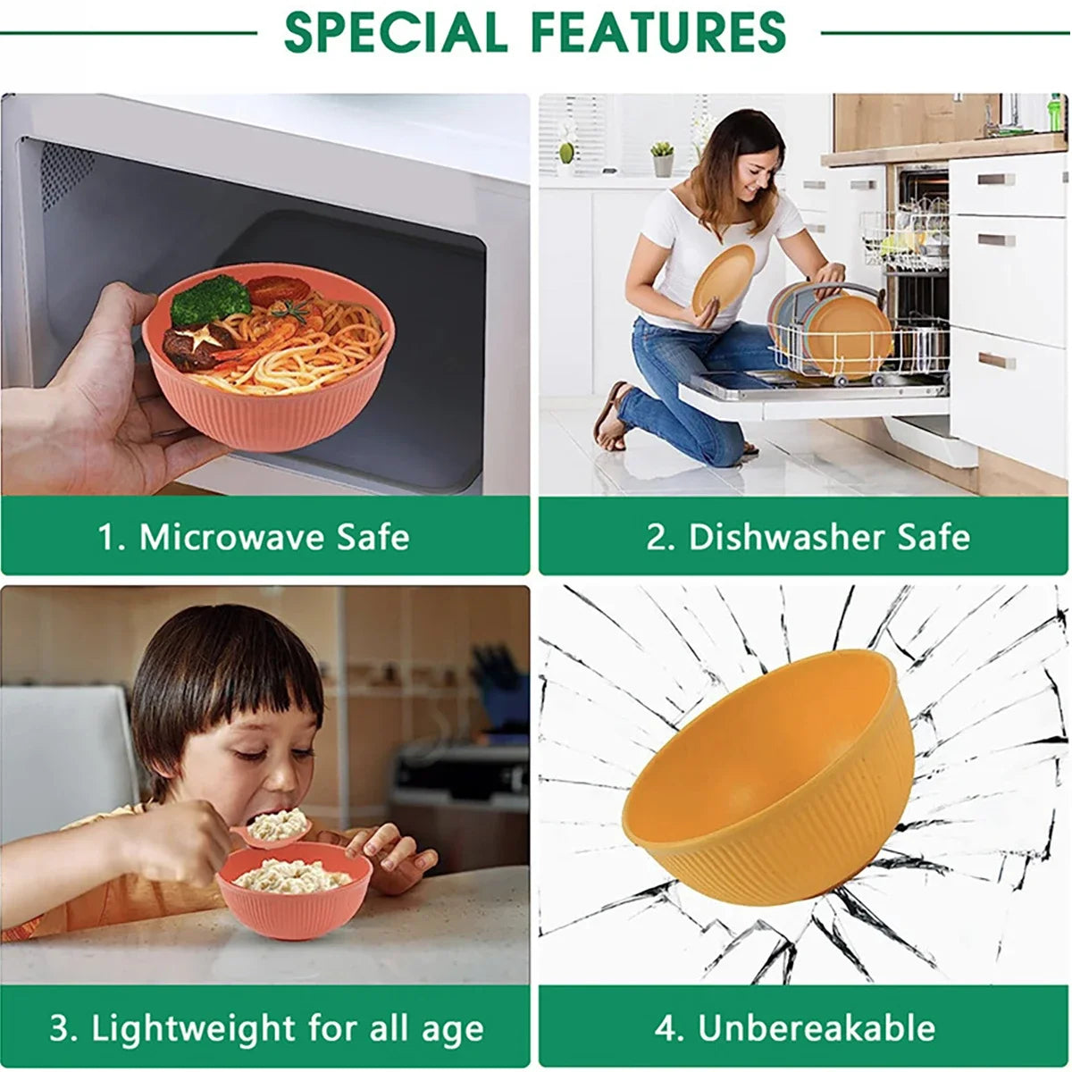 16Pcs Reusable Plastic Tableware Set Including Plates Bowls and Cups Suitable for Family Picnics and School Supplies