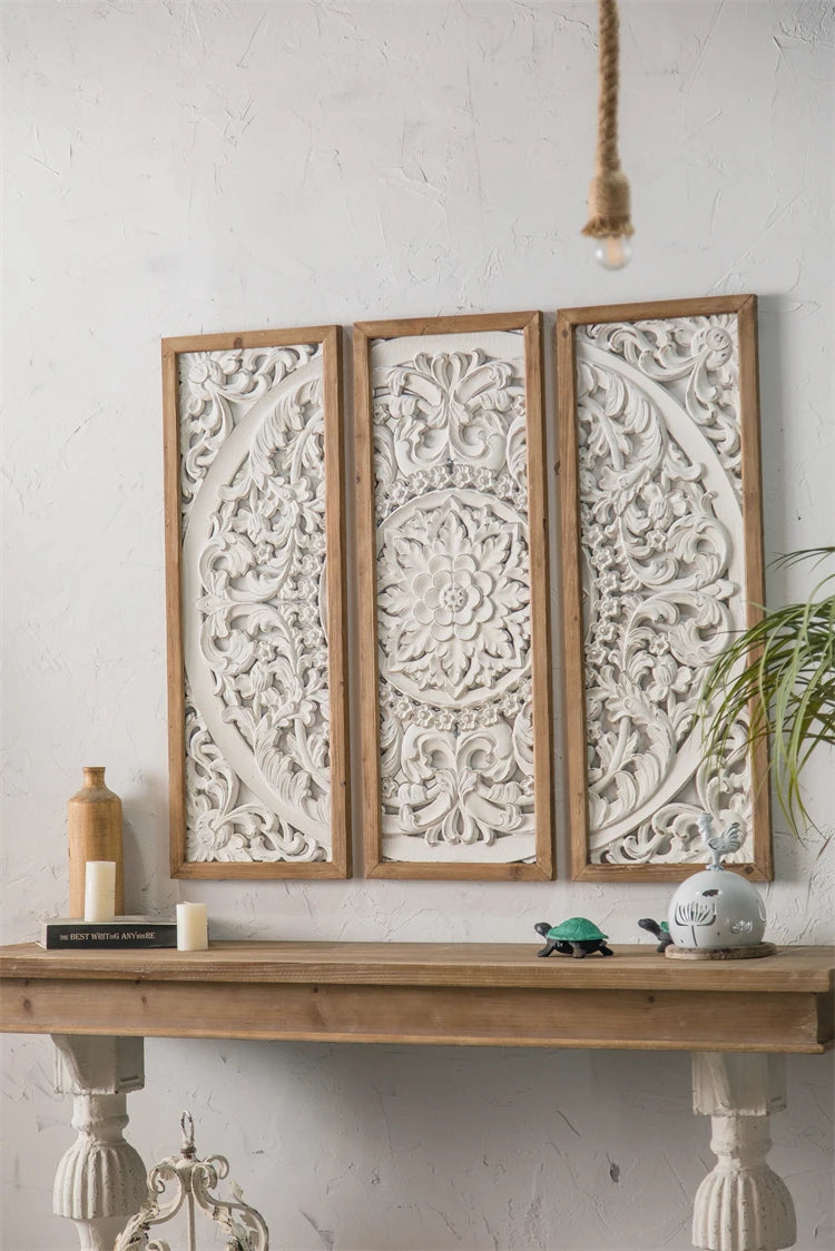 Home Decor Antique White Wooden Paneling Decorative Carved Home Wall Decor Wall Finishes