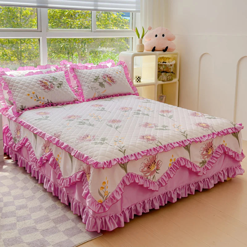 Pure cotton bedspread single piece thickened padded cotton bed skirt 1.5m 1.8m bed cover sheath cotton four-piece set
