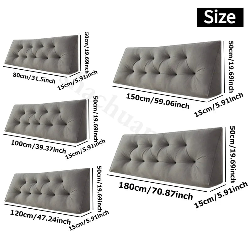 Large Triangular Wedge Pillow for Bed Sofa Backrest 80/120/180cm Pain Relief Support Foldable Storage Reading Headboard Cushion