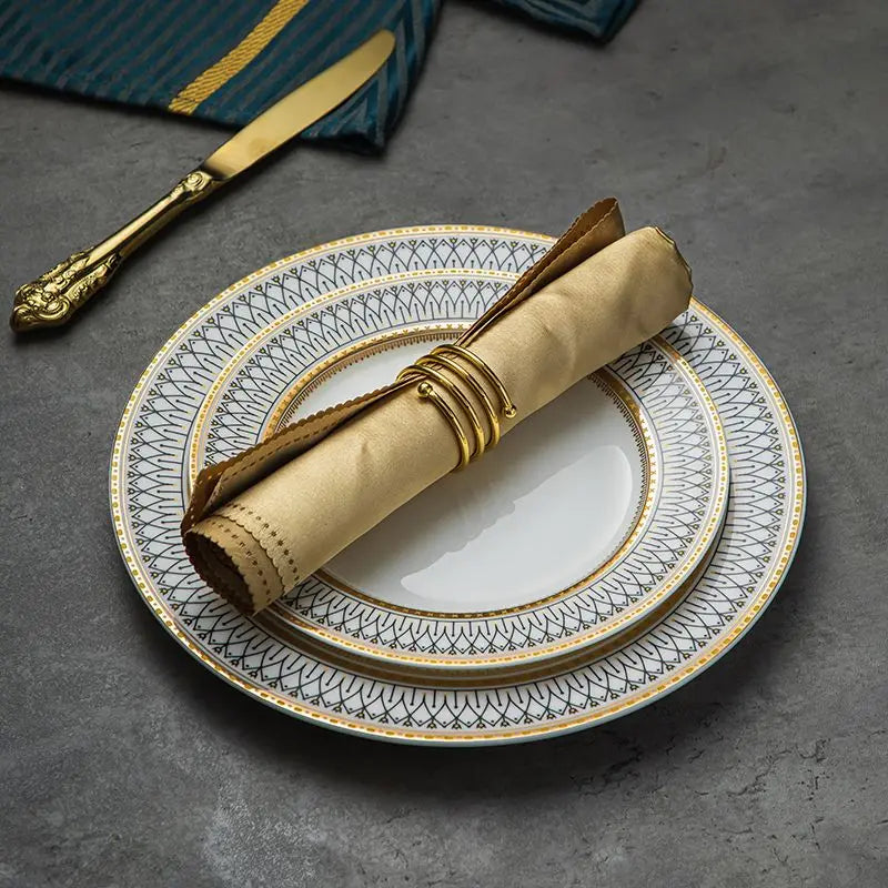 Creative Round Plaid Western Dinner Plate Exquisite Bone China Cooking Plate Modern Hotel Restaurant Tableware Kitchen Utensils