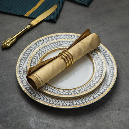 Creative Round Plaid Western Dinner Plate Exquisite Bone China Cooking Plate Modern Hotel Restaurant Tableware Kitchen Utensils