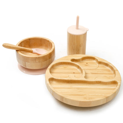4pcs Children's Tableware Suction Plate Bowl Baby Dishes Baby Feeding Dishes Spoon Fork Sets Bamboo Plate for Kids Tableware