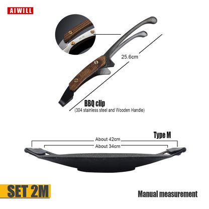 AIWILL No stick Grill Pan BBQ Baking Dishes Pans Multi-purpose Induction Cooker Outdoor Camping Kitchen Bakeware Household Tool