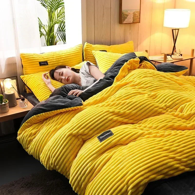 Ultra-Soft Velvet Duvet Cover Warm Thick Bed Quilt Cover Double Bed Luxury Bedding Solid Color Velvet Duvet Cover 겨울용 따뜻한 이불 커버