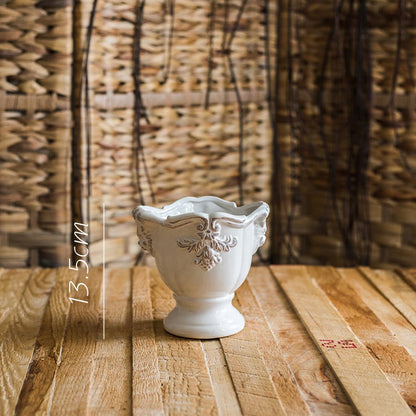 French Ceramic Vase Palace Flower Relief Decorative Living Room Flower Vases Retro Dining Room Desktop Ornaments Home Decoration