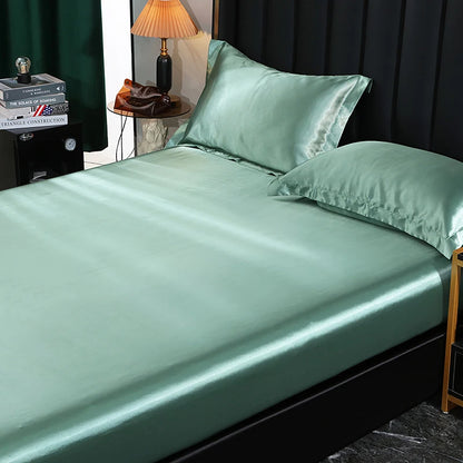 Mulberry Silk Bed Sheet Set with Fitted Sheet Flat Sheets Pillowcase Luxury Solid Color Bedding Sets Wrinkle-Free Antiallergic