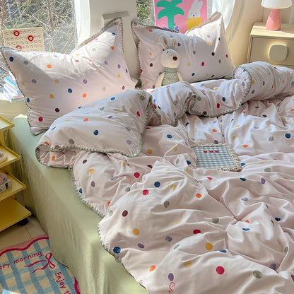 Korean Floral Style Bedding Set Washed Cotton Bed Flat/Fitted Sheets Set Duvet Cover Bed Linen Pillowcase Full Double Queen King