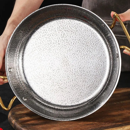 Stainless Steel Hammer Grain Seafood Paella Pan Binaural Handle Flat Bottom Seafood Rice Pot Gold/Silver Thickened Stock Pot