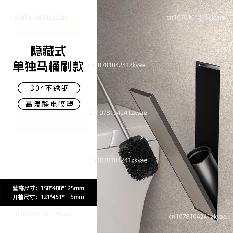 Hidden Stainless Steel Wall-Mounted Toilet Brush Storage Cabinet for Bathrooms