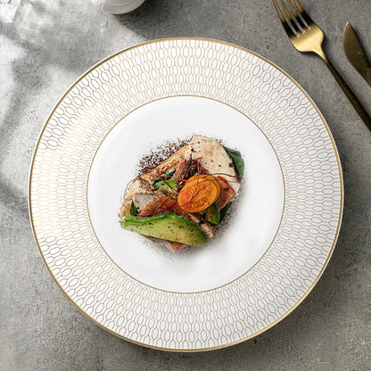 New Bone China Dinner Plates Luxury Gilded Lace Ceramic Tableware Set Feast Porcelain Western Plate Cake Dish Home Decor