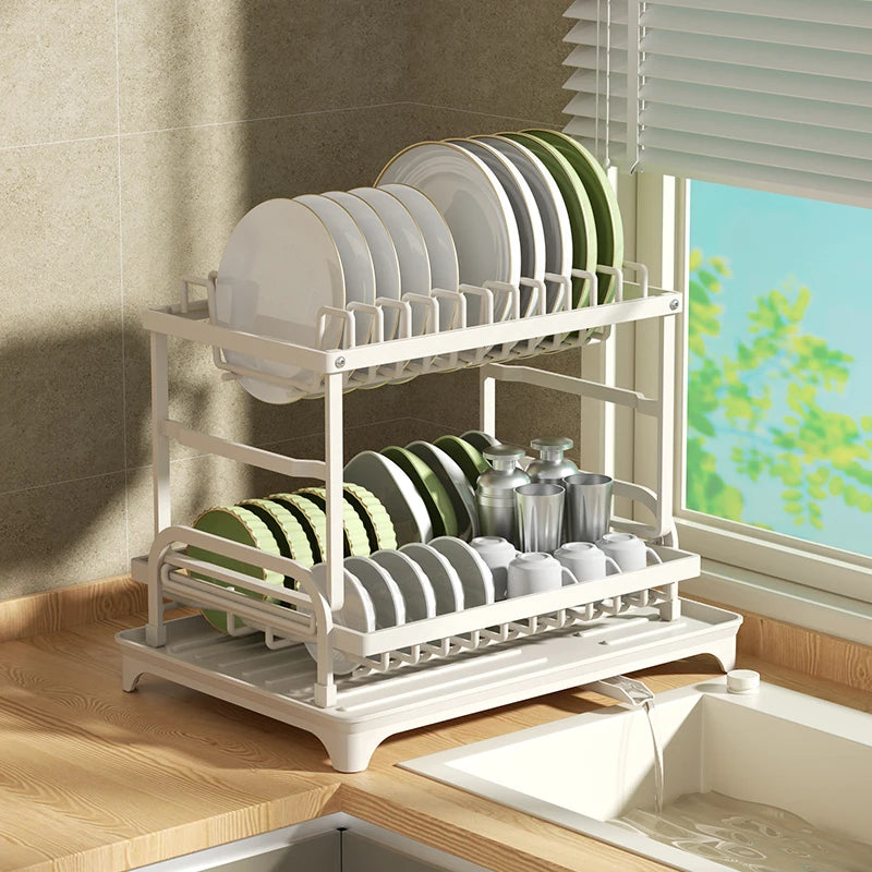 Dish Drainer Rack, Double-Layer Tray Storage Rack, Sturdy and Durable Cutting Board Rack and Utensil Rack, Can Be Used to Hold Cups, Pots, and Chopsticks, Suitable for Home Kitchens.