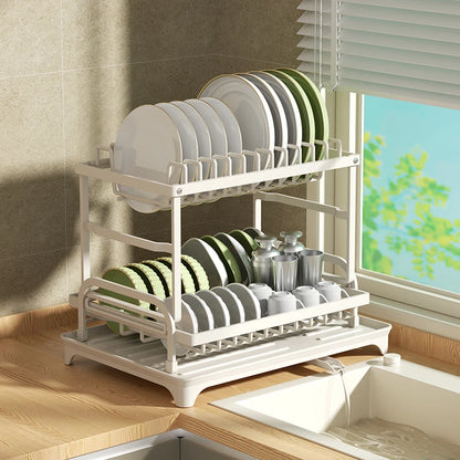 Dish Drainer Rack, Double-Layer Tray Storage Rack, Sturdy and Durable Cutting Board Rack and Utensil Rack, Can Be Used to Hold Cups, Pots, and Chopsticks, Suitable for Home Kitchens.