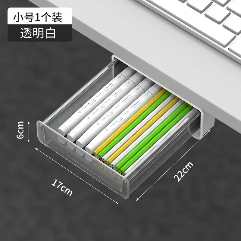 Office Storage Box Under Desk Hidden Drawer Clear Organizer Drawer Desk Supplies Holder Rack Memo Pen Stationery Storage Tray