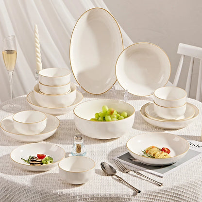 korean style white plates dinner sets ceramic gold rim 8 person dinner sets full set Casserole vajillas completa Bowl set