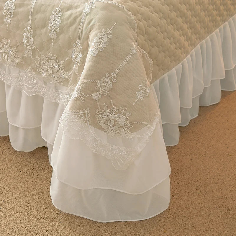 Solid Color Thicked Quilted lace Bed Skirt European Style 245x250cm Coverlet Bed Cover Bed Linen Solid Color King Queen Size