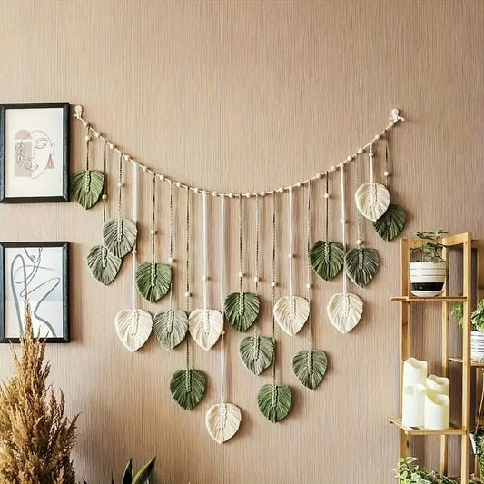 Bohemian Style Woven Leaf Wall Hanging, Bohemian Country Style Perfect for Decorating Bedrooms, Kitchens, Dining Rooms and Bathrooms, a Great Gift for Mom, Decorative Natural Hanging Ornament.