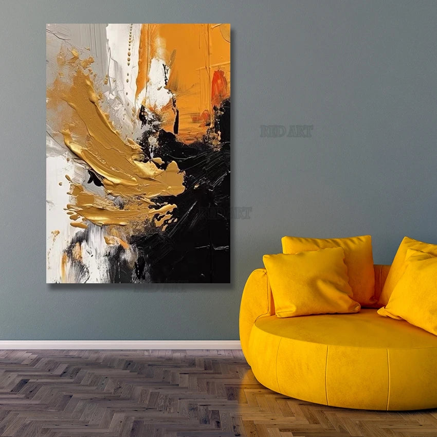 Large Size Contemporary Hand-painted Abstract Picture Golden Foil Oil Paintings On Canvas Bedroom Home Decoration Unframed
