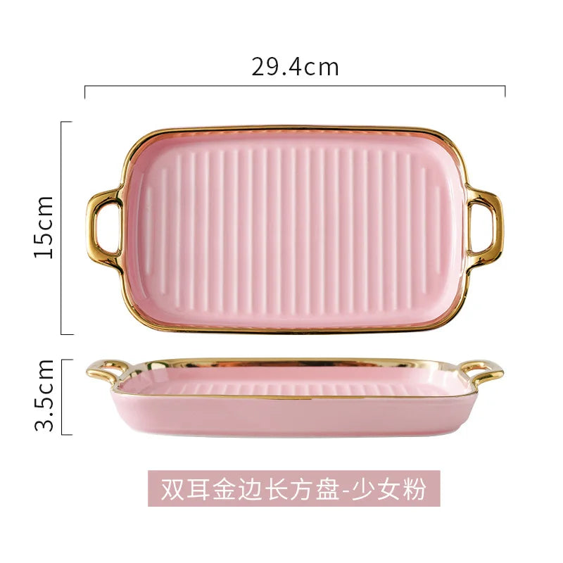 Binaural rectangular flat plate household ceramic tray snack board
