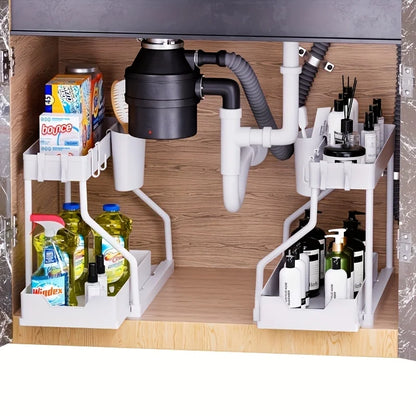 Double Layer Storage Rack, Pull-out Storage Box, Cabinet Sink for Organizing and Organizing Storage Racks  Kitchen Organizer