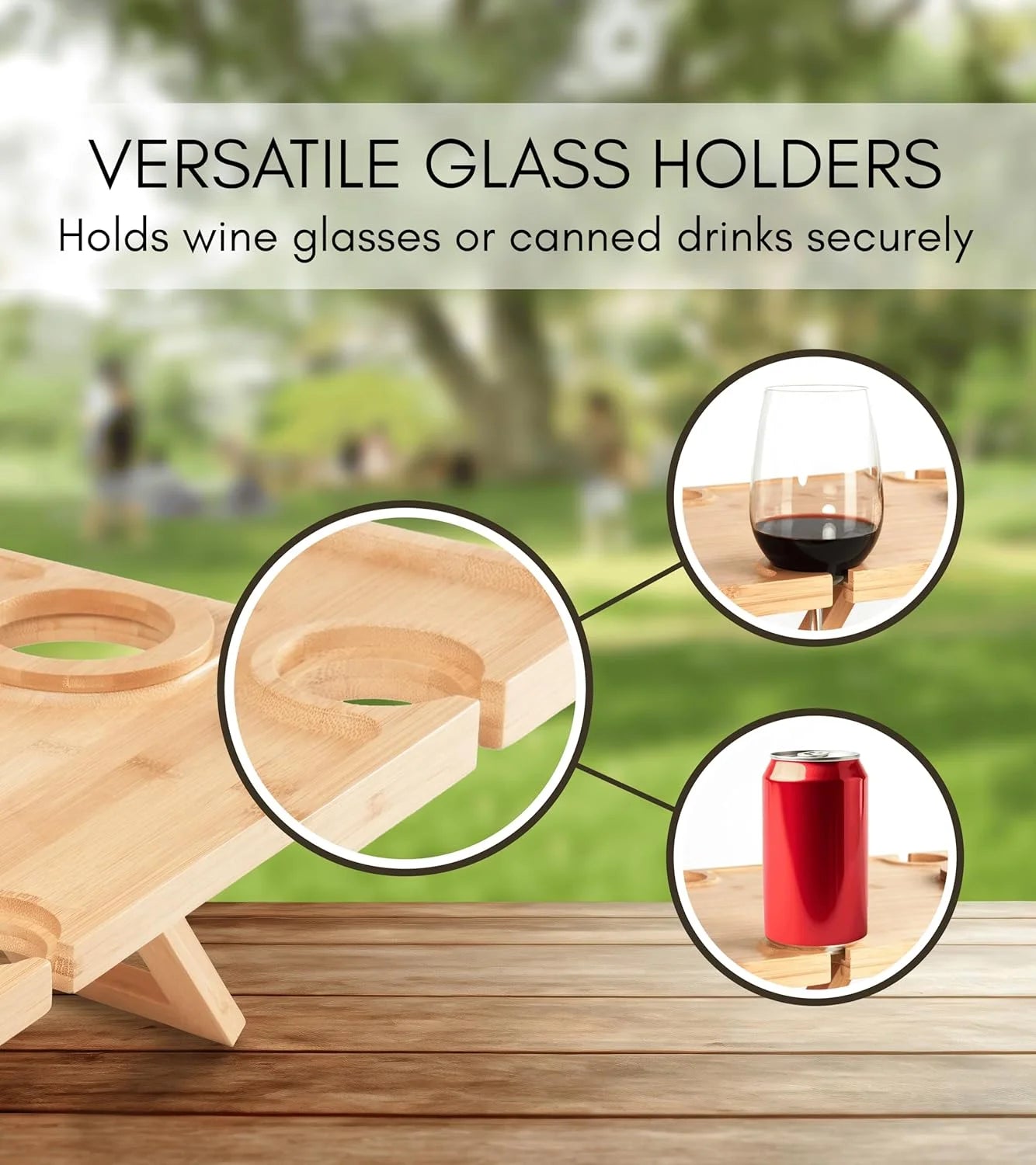 Outdoor Wine Picnic Table, Folding Wine Table, Charcuterie Board with Wine Glass Holder, Mini Table for Picnic, Picnic Date Esse
