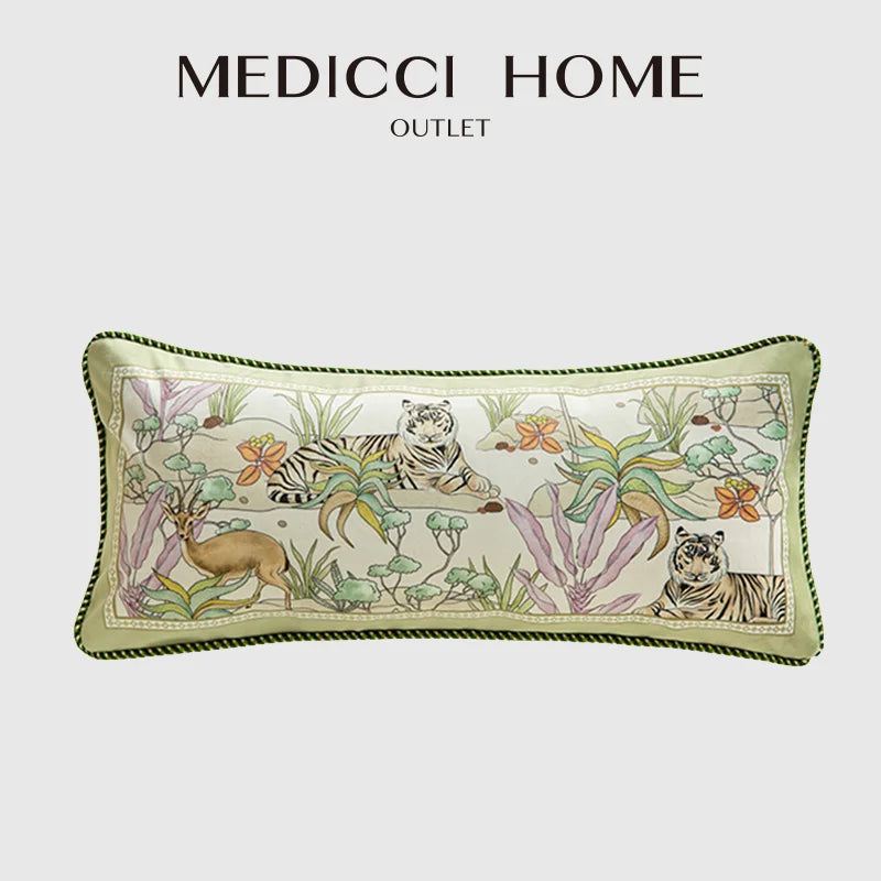 Medicci Home American Rural Madrigal Lumbar Pillow Cover Watercolor Tiger Deer Animals Print Luxury Rectangle Cushion Case 30x70