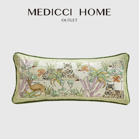 Medicci Home American Rural Madrigal Lumbar Pillow Cover Watercolor Tiger Deer Animals Print Luxury Rectangle Cushion Case 30x70