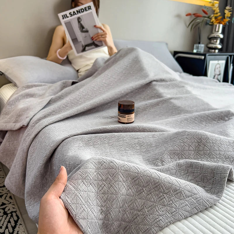 Luxury 100% Cotton Throw Blanket for Single Queen King Bed All Season Pure Cotton Blankets Cozy Soft Breathable Thermal Blankets