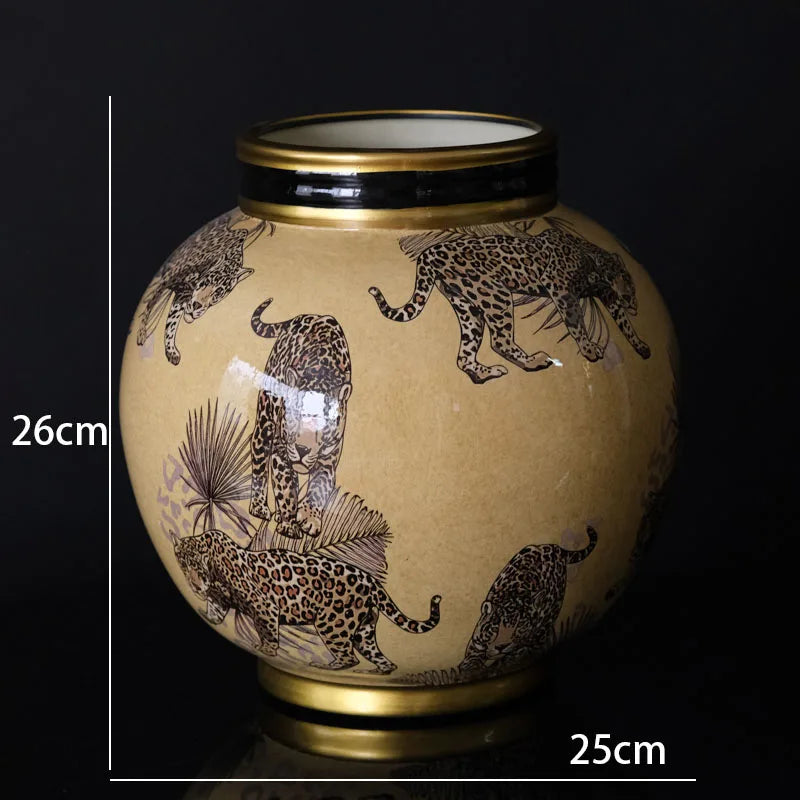 European Ceramic Vase Creative Tiger Rose Decorative Living Room Flower Vases Modern Hand Painted Stroke Dried Flowers Organizer