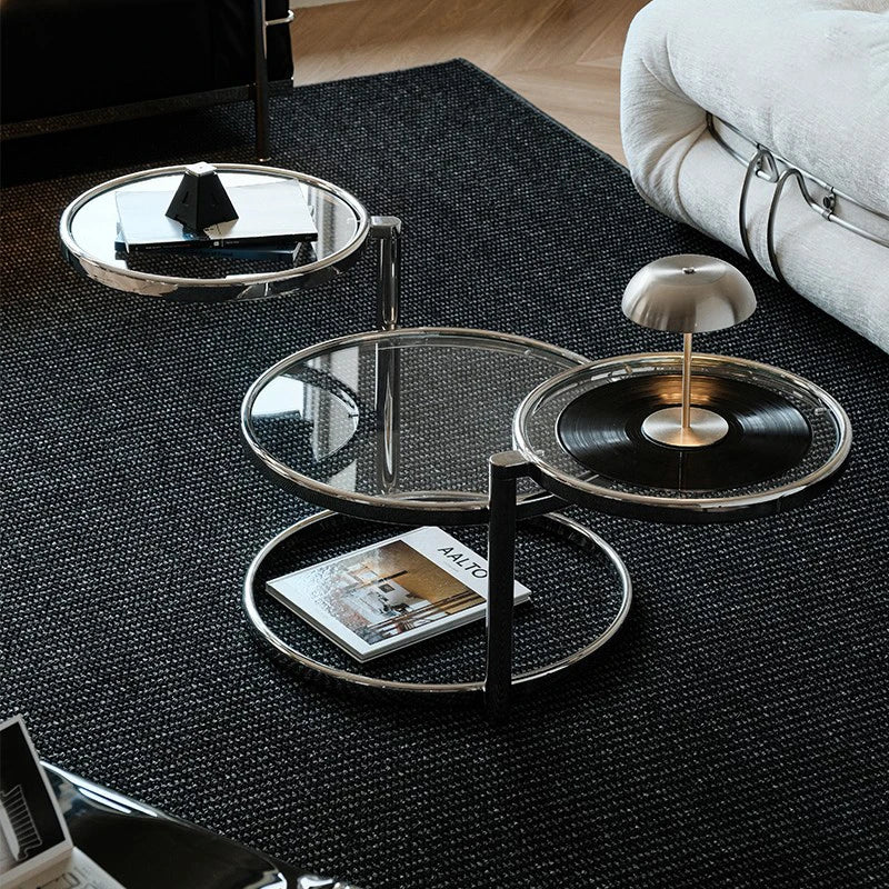 Minimalist Style Stainless Steel Furniture Round Side Table Creative Design Artistic Decoration Rotating Coffee Table 56x56x43cm