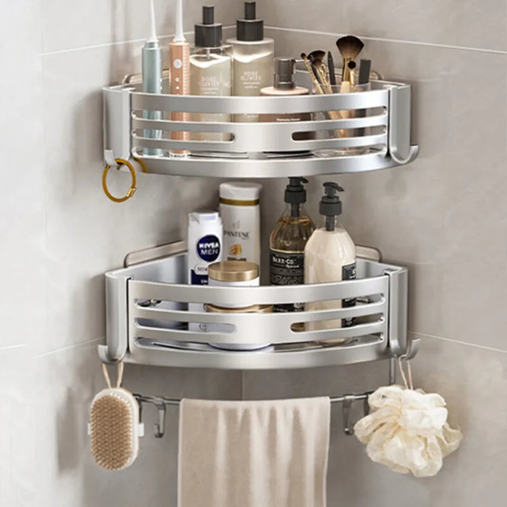 Elevated Bathroom Storage Rack Triangular Toilet No Drilling Corner Shower Hanging Shelf Wall Mounted Bathroom Accessory