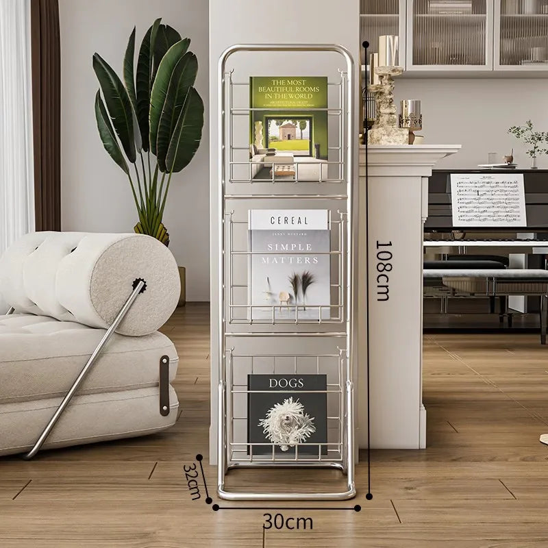 MOMO-Floor to Ceiling Iron Bookshelf, Antique Display Rack, Removable Storage Shelves, Small, Household, Magazine
