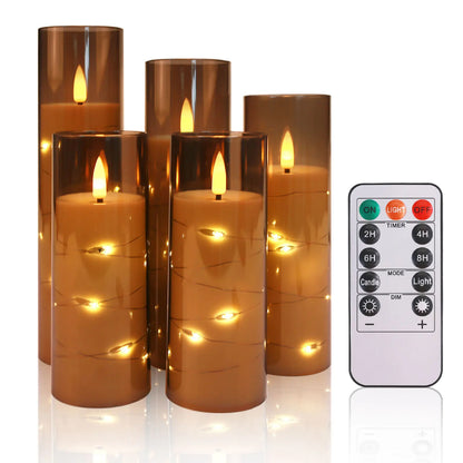 Flickering Flameless LED Candles Set with Timer Stable Acrylic Shell and Embedded Star String Battery Operated Romantic Candles