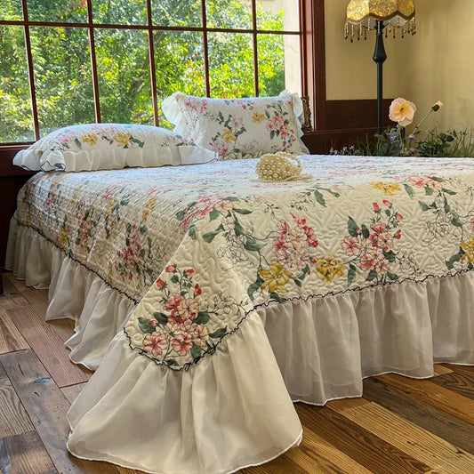 Bonenjoy Bedspread Floral Style Bed Linen Lace Bed Cover Quilted Bedsheet 250x260cm Bedspreads 침대커버 (Pillowcase Need Order)