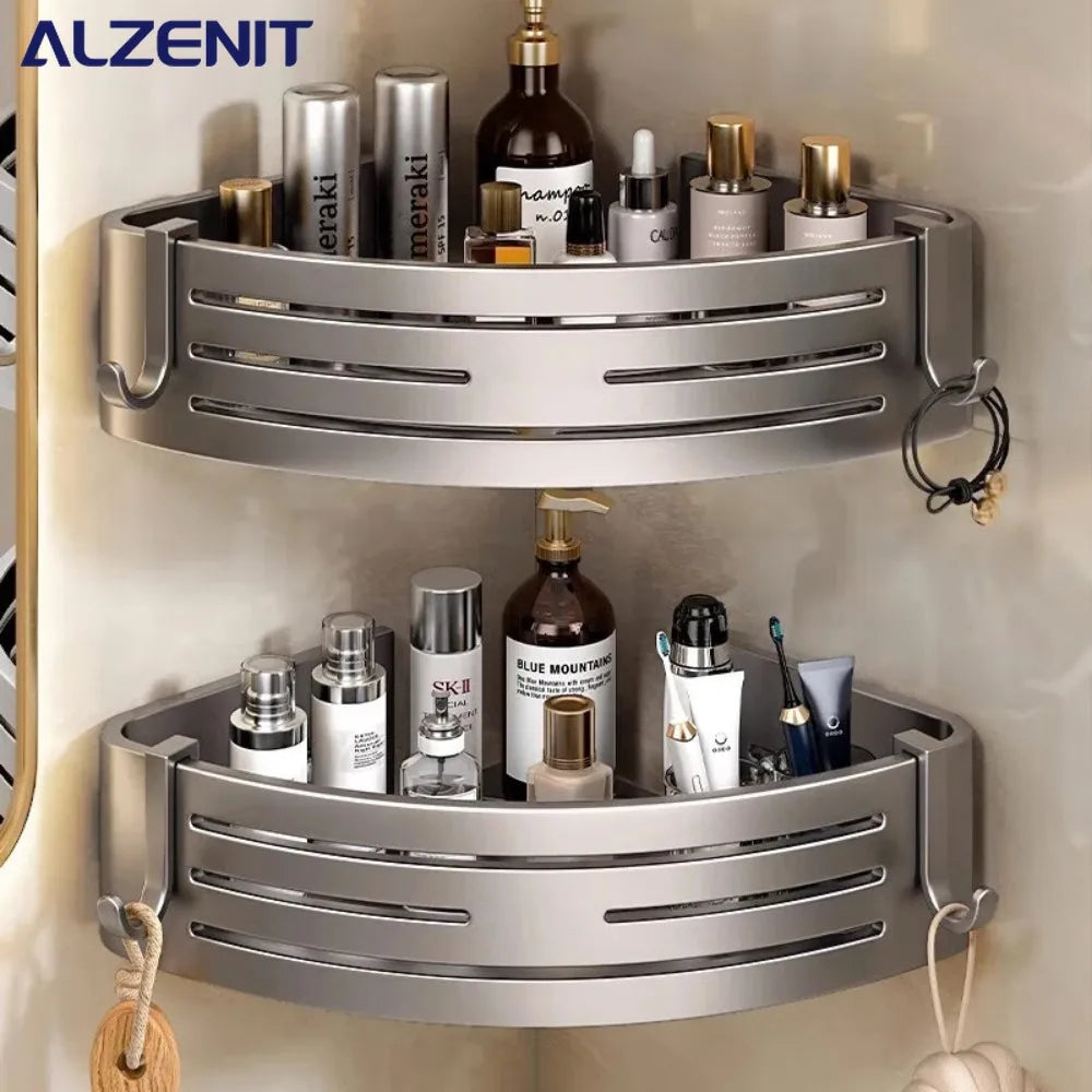 Elevated Bathroom Storage Rack Triangular Toilet No Drilling Corner Shower Hanging Shelf Wall Mounted Bathroom Accessory