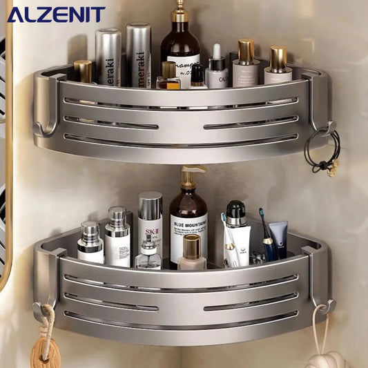 Elevated Bathroom Storage Rack Triangular Toilet No Drilling Corner Shower Hanging Shelf Wall Mounted Bathroom Accessory