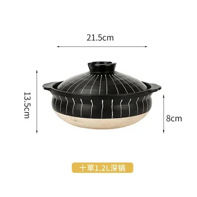 1 Pcs Ceramic Casserole Japanese Style Black Small Pot Clay Saucepan Home Kitchen Cookware Cooking Supplies Kitchen Pot Soup Pan