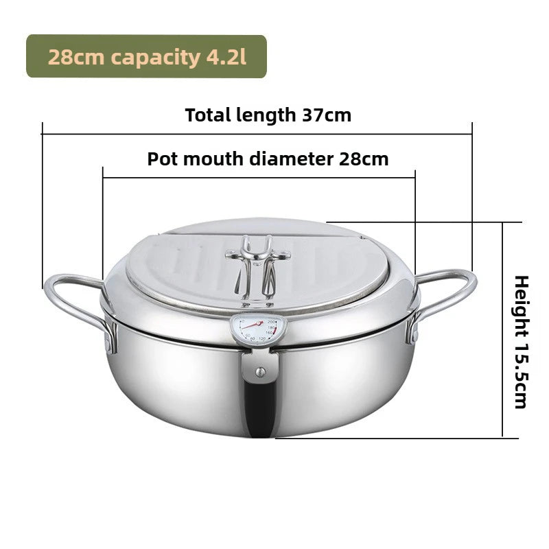 Stainless Steel Frying Pot with Thermometer and Oil Drip Drainer Rack Household Double Bottom Gas Induction Cooker Kitchen Tools