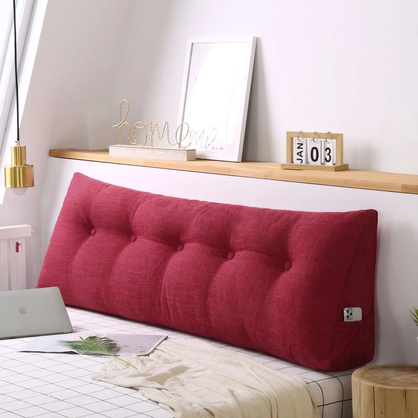 Large Triangular Headboard Wedge Bed Rest Reading Pillow Backrest Positioning Support Bolster Cushion with Removable Cover