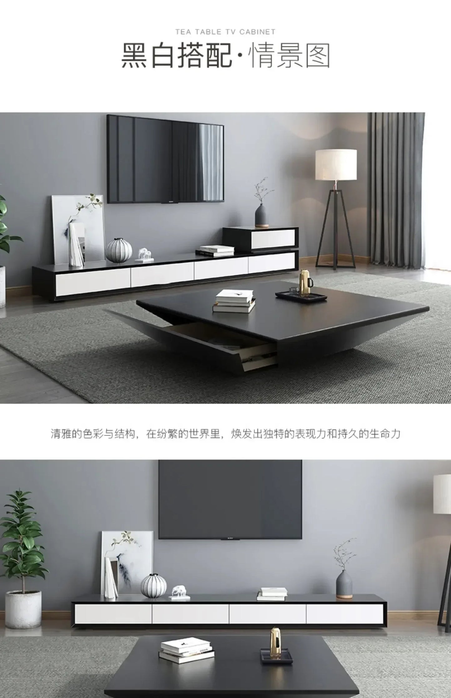 Nordic Modern Simple Square Creative Living Room TV Cabinet and Tea Table Combination