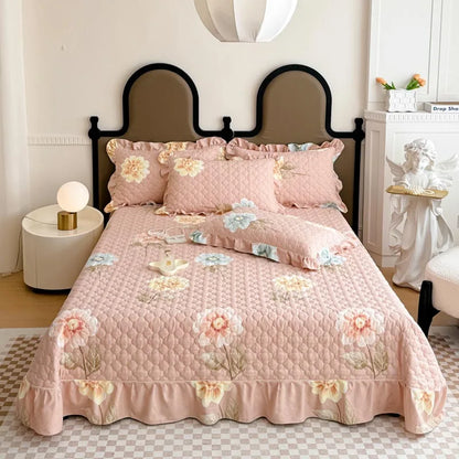 Bonenjoy Bedspread Quilted Bed Cover Ruffles Mattress Protector Thicken Bed Linen Printed Sheets colchas (Pillowcase Need Order)