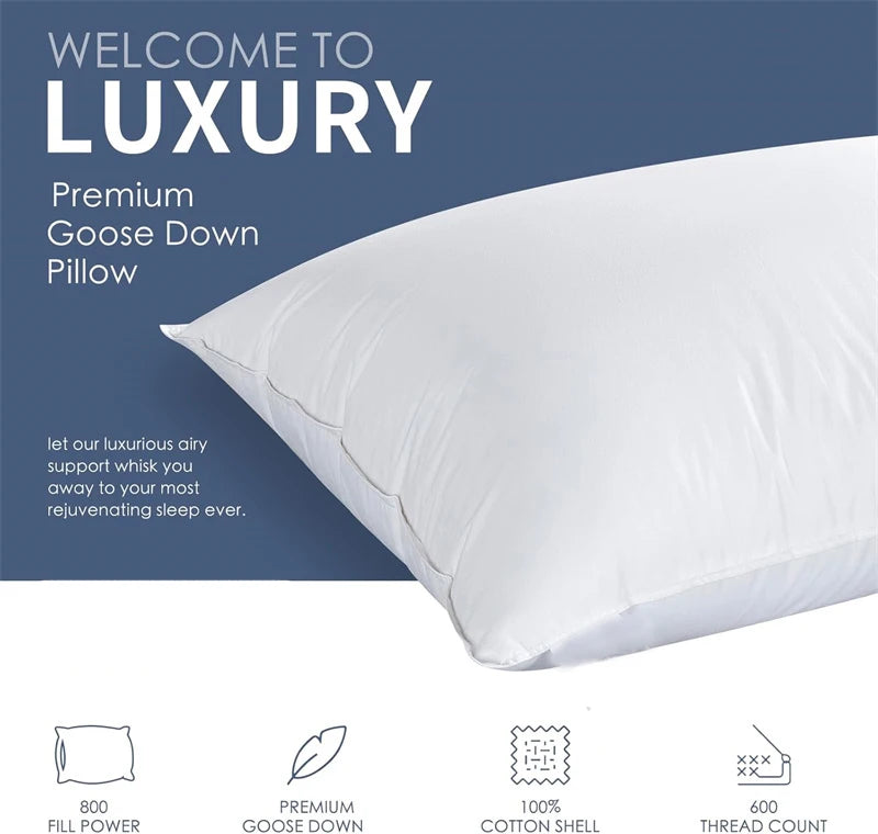 2Pcs 95% Goose Feather Down Pillows Neck Pillows for Sleeping 1 Pair Bed Pillow Inserts 100% Cotton Shell Standard Queen King