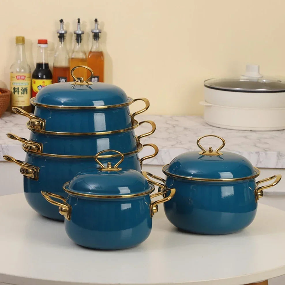 24cm Caliber Porcelain Enameled Soup Pot Turkey Style Double-Ear Enamel Pot For Kitchen Boiled Noodles Home Cooker Stewed Pot