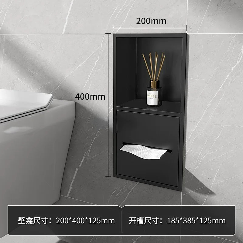 Stainless Steel Recessed Bathroom Storage Cabinet - Wall Niche Tissue Box Toilet Paper Holder Organizer