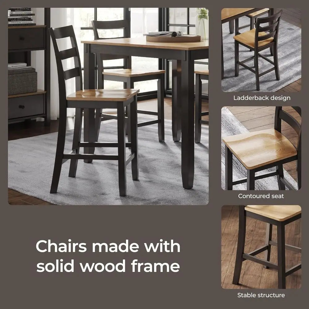 Light Brown and Dark Brown 5-Piece Dining Set with Counter Height Table and 4 Bar Stools