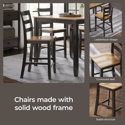 Light Brown and Dark Brown 5-Piece Dining Set with Counter Height Table and 4 Bar Stools