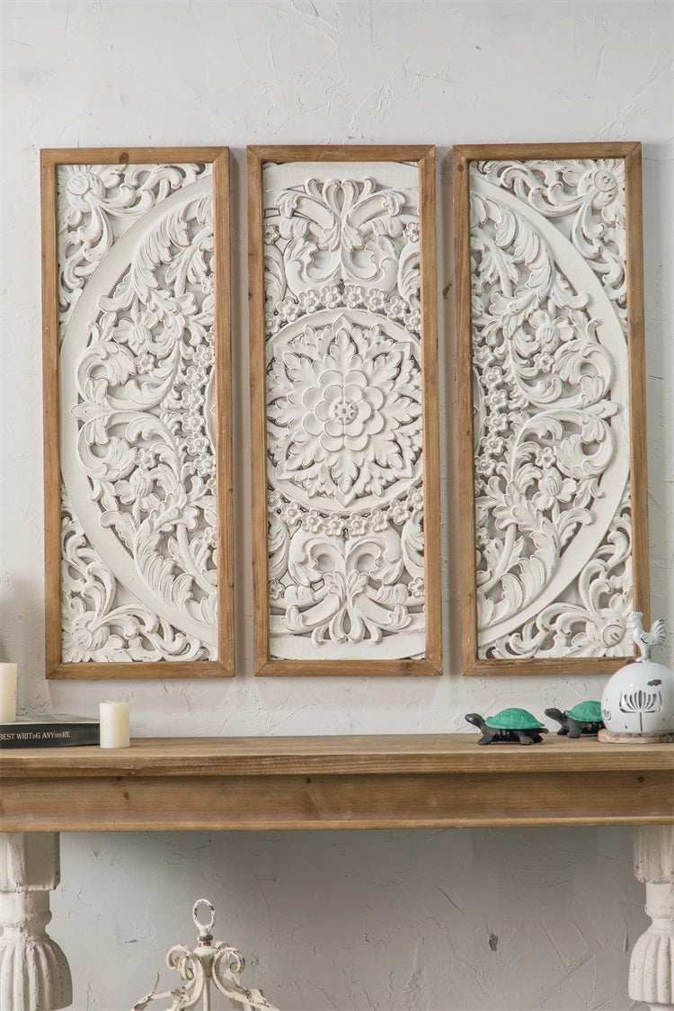 Unique handmade home decoration antique white wood wall panel project mixed engraving wood wedding art square wood wall decorati